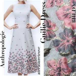 New Anthropologie x BHLDN Guilie 10 / Med Blue Embroidered Floral Midi Dress